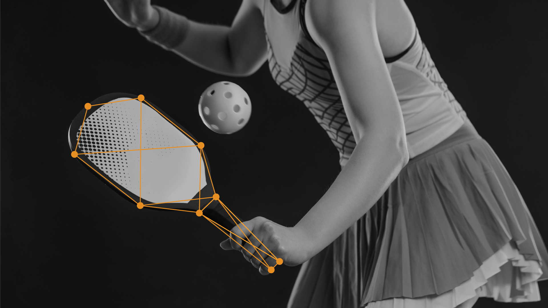 Pickleball player about to hit the ball while the racket is being tracked with markerless technology